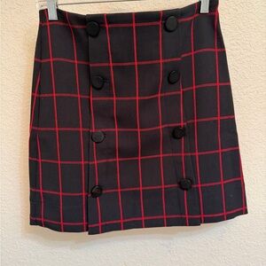 LOFT Black and Red Checkered Mini Skirt